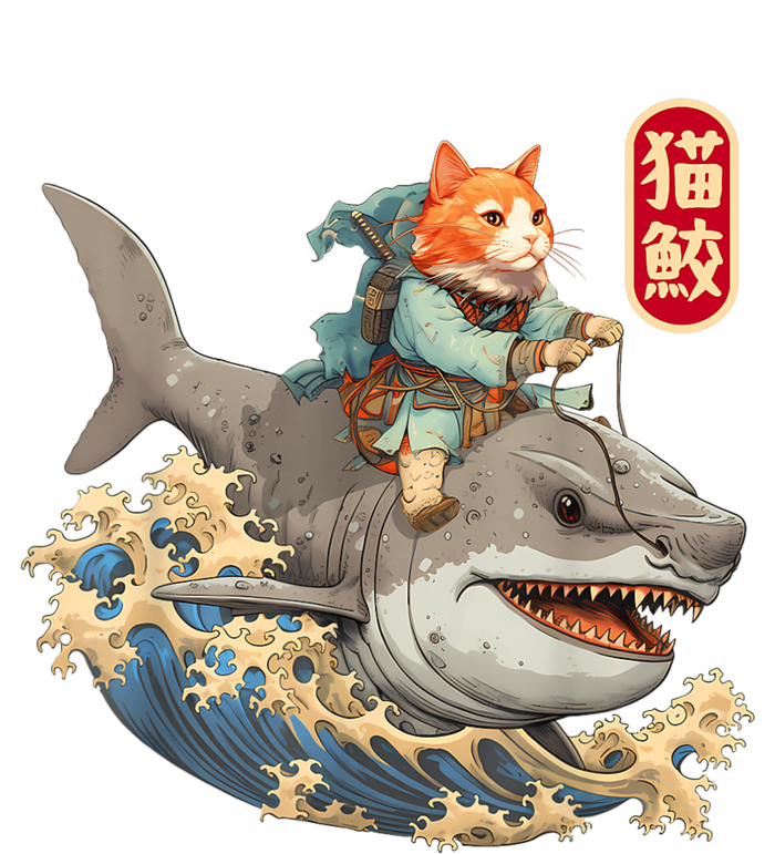 Japanese Samurai Cat Shark Ninja Cat Tattoo Kitten Warrior Performance Long Sleeve Polo