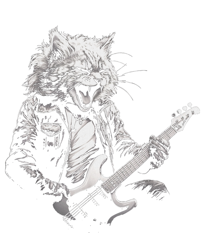 Rock Cat Playing Guitar Funny Guitar Cat Design T-Shirt