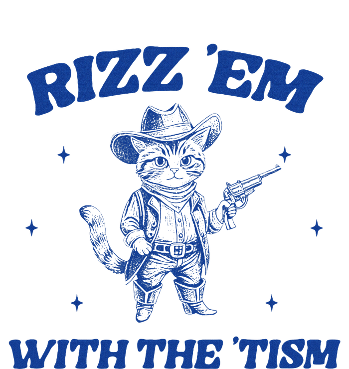 Rizz Em With The Tism Retro Cartoon Cowboy Cat Western Cute T-Shirt