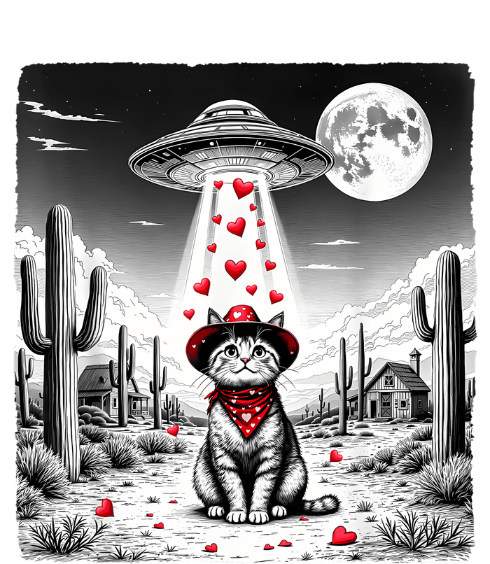 Cowboy Cat Ufo Meme Funny Cat Ufos ValentineS Day Cat Lover T-Shirt