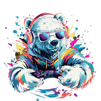 Gaming Polar Bear Colorful Headset Art Gamer Polar Bear Cute Gift T-Shirt