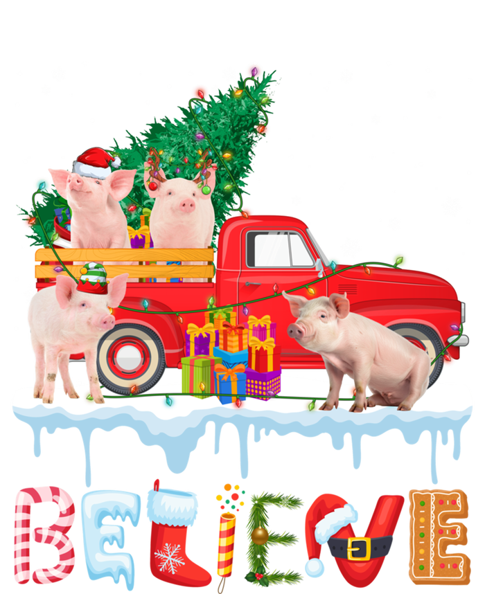 Believe Pig Riding Red Truck Christmas Tree Christmas Pajama Great Gift T-Shirt