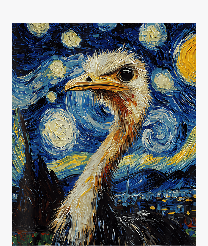 Funny Ostrich Van Gogh Style Starry Night Graphic T-Shirt