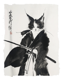 Samurai Cat Vintage Ukiyoe Warrior Art Graphic Cat T-Shirt