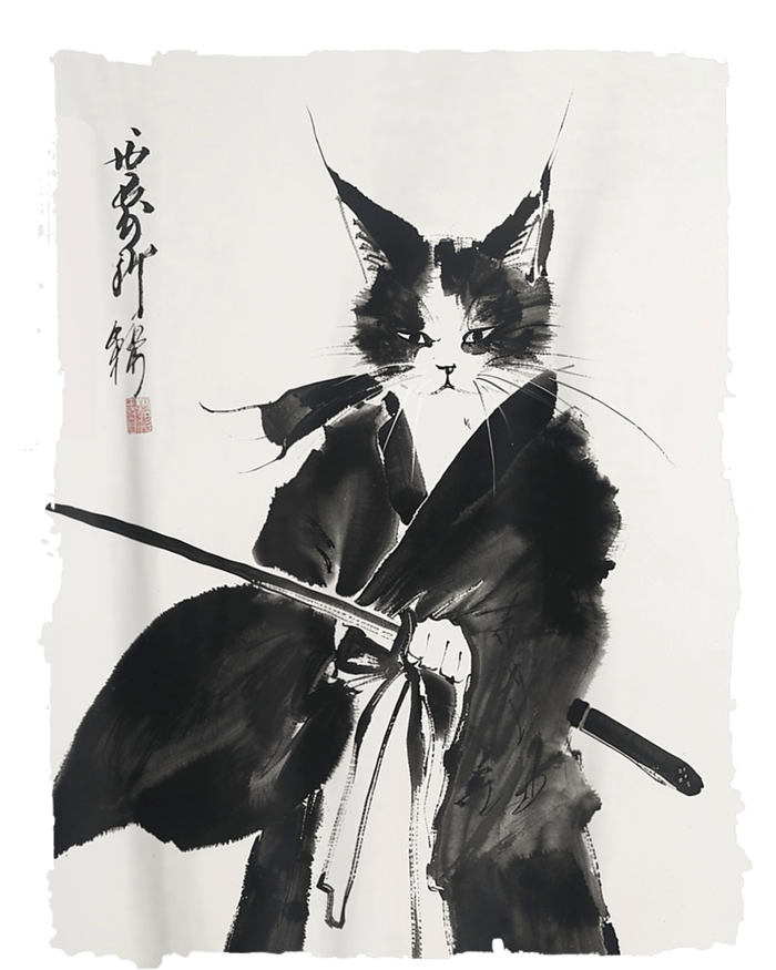 Samurai Cat Vintage Ukiyoe Warrior Art Graphic Cat T-Shirt