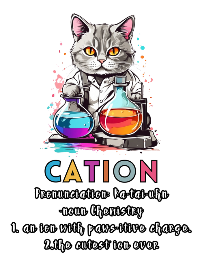 Cation Funny Chemistry Humor Science Teacher Cat Pun Gift T-Shirt