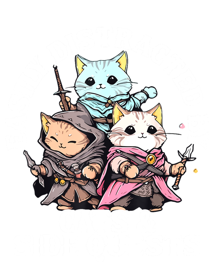 Rpg Gamer Cats Side Quest Distracted Nerdy Tabletop Fun T-Shirt