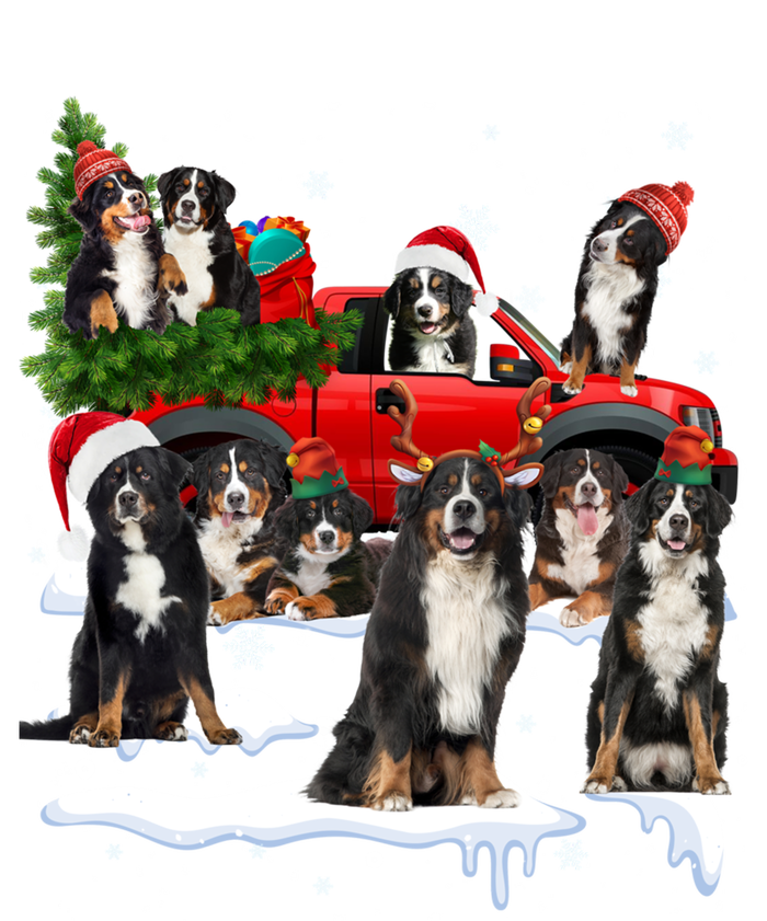 Santa Bernese Mountain Dog Red Truck Christmas Tree Pajamas Gift Tall Long Sleeve T-Shirt