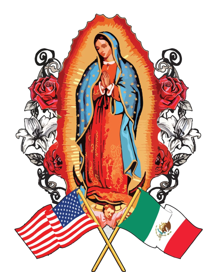 Our Lady Virgen De Guadalupe Mexican American Flag T-Shirt