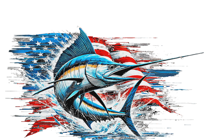 Fishing Marlin Swordfish Fish 4th Of July American Flag Usa Long Sleeve Shirt