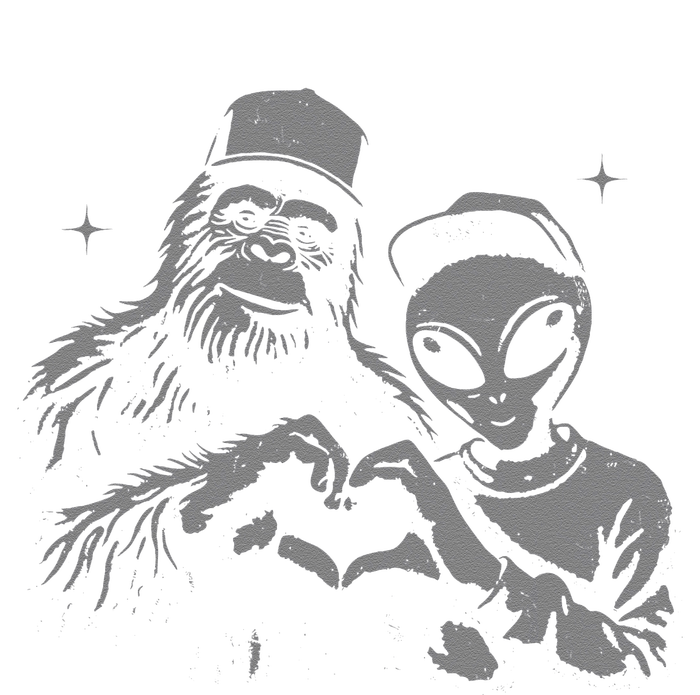 Bigfoot And Alien Sasquatch Love Hand Sign Gift T-Shirt