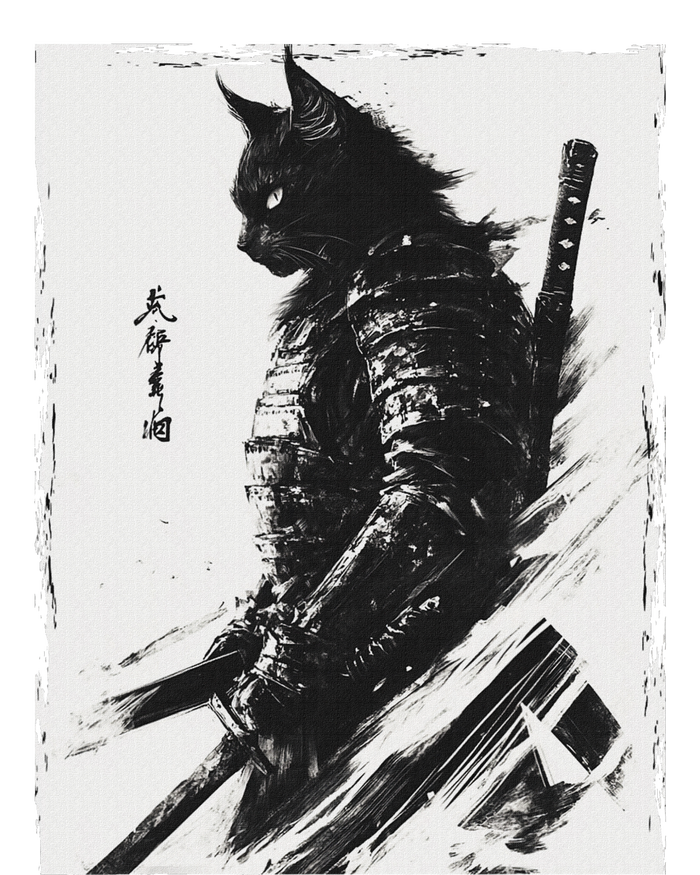 Samurai Warrior Cat Graphic Vintage Japanese Art Anime T-Shirt