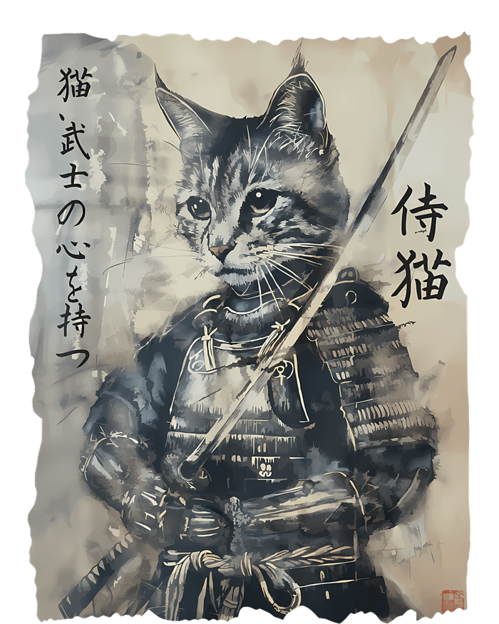 Samurai Cat Vintage Japanese Warrior Art Women T-Shirt