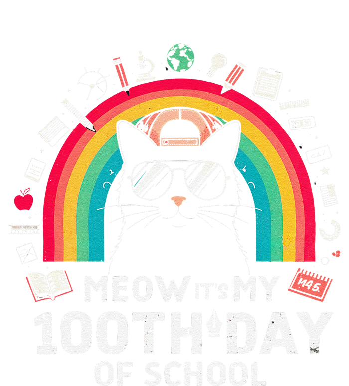 Meow Its My 100th Day Of School Rainbow Cute Kitten Cat T-Shirt