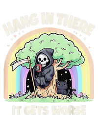 Hang In There It Gets Worse Funny Cat Skeleton Rainbow T-Shirt