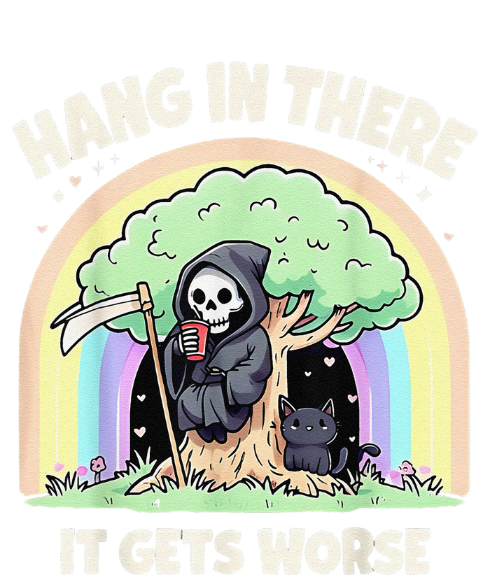 Hang In There It Gets Worse Funny Cat Skeleton Rainbow T-Shirt