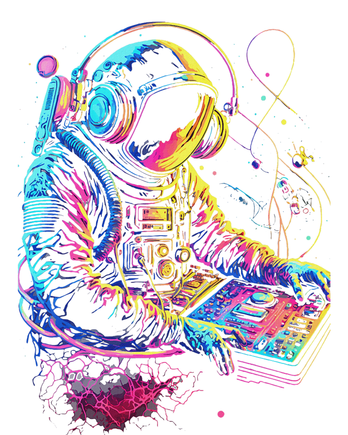 Funky Astronaut Dj In Space Edm Graphic T-Shirt