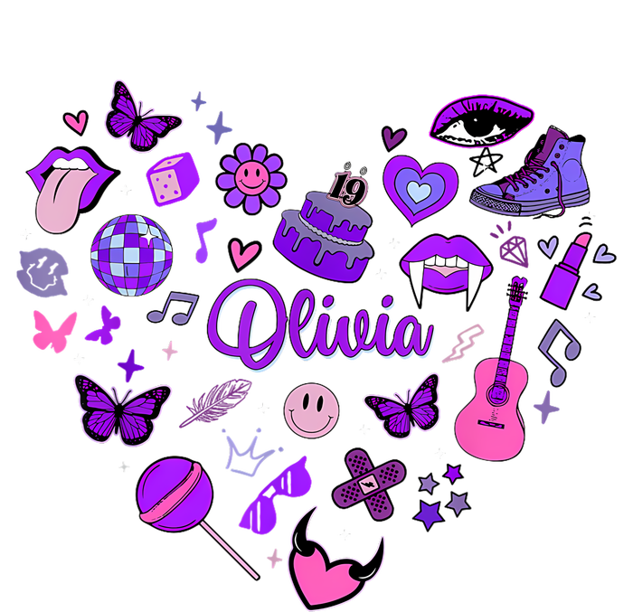 Girl Olivia First Name Personalized Groovy 80S Heart T-Shirt