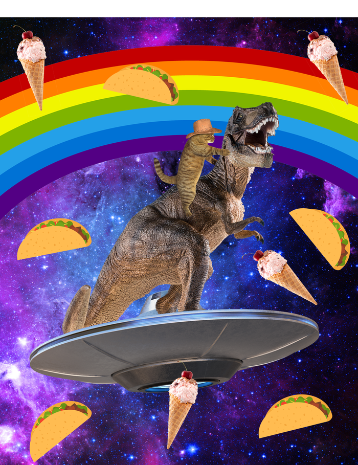 Taco Kitty Riding T-Rex Rainbow Space Cat Wool Snapback Cap