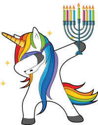 Dabbing Unicorn Hanukkah Striped Beanie with Solid Band