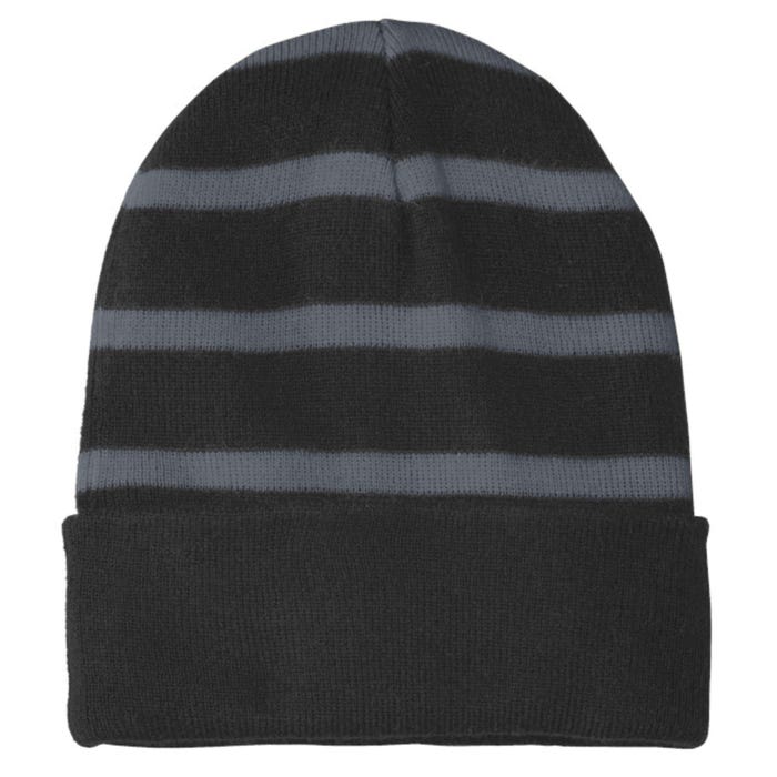 Be They Do Crimes Striped Beanie with Solid Band