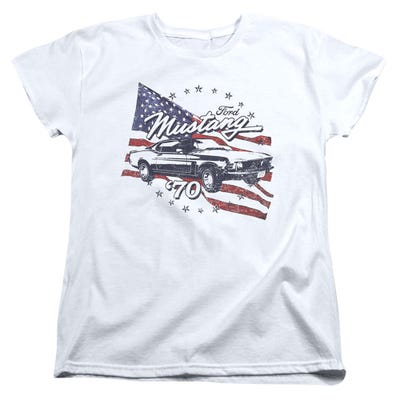 1970 Ford Mustang USA Flag Womens T-Shirt