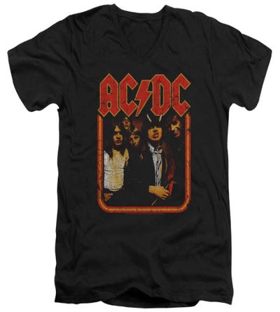 AC/DC Group Distressed V-Neck T-Shirt