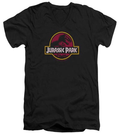 Jurassic Park 8-Bit Logo V-Neck T-Shirt