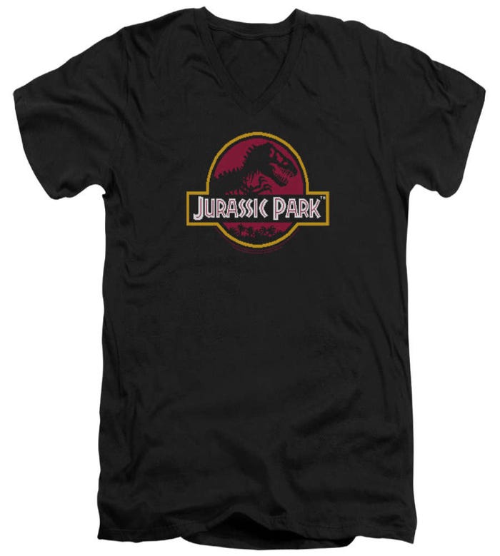 Jurassic Park 8-Bit Logo V-Neck T-Shirt