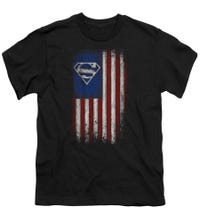 Superman Old Glory Shield USA Flag Kids T-Shirt