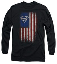 Superman Old Glory Shield USA Flag Long Sleeve Shirt