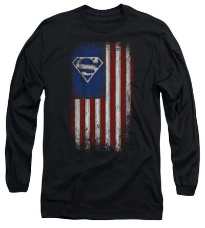 Superman Old Glory Shield USA Flag Long Sleeve Shirt