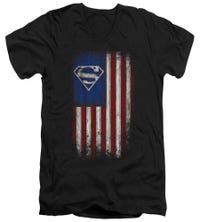 Superman Old Glory Shield USA Flag V-Neck T-Shirt