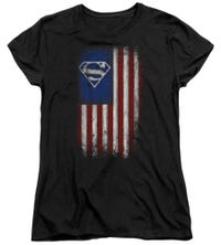 Superman Old Glory Shield USA Flag Womens T-Shirt
