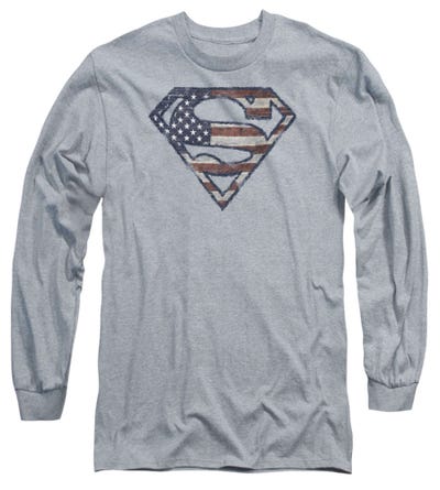 Superman Patriotic Flag Long Sleeve Shirt