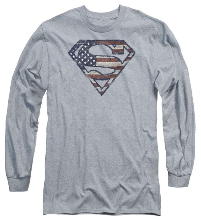 Superman Patriotic Flag Long Sleeve Shirt