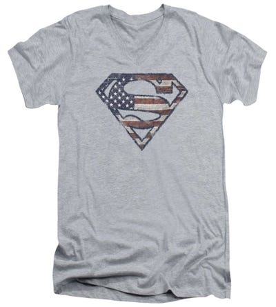 Superman Patriotic Flag V-Neck T-Shirt