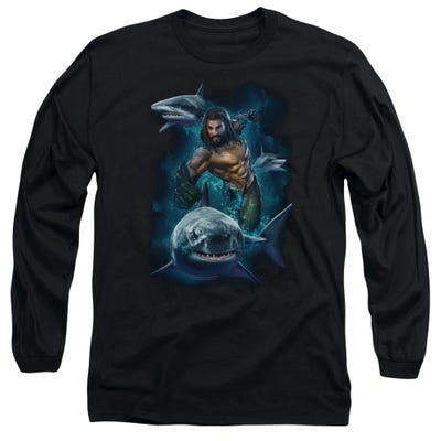 Aquaman Movie Swimming With Sharks Long Sleeve Shirt