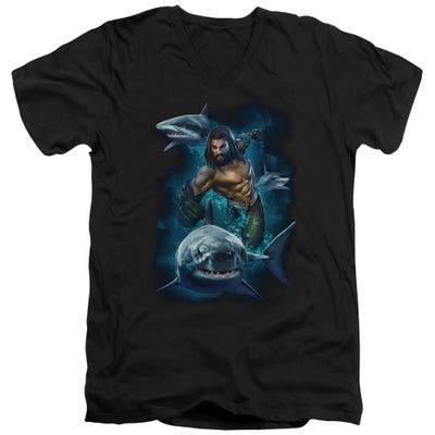 Aquaman Movie Swimming With Sharks V-Neck T-Shirt