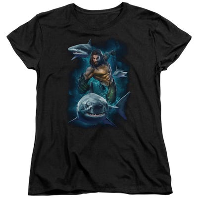 Aquaman Movie Swimming With Sharks Womens T-Shirt
