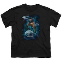 Aquaman Movie Swimming With Sharks Kids T-Shirt
