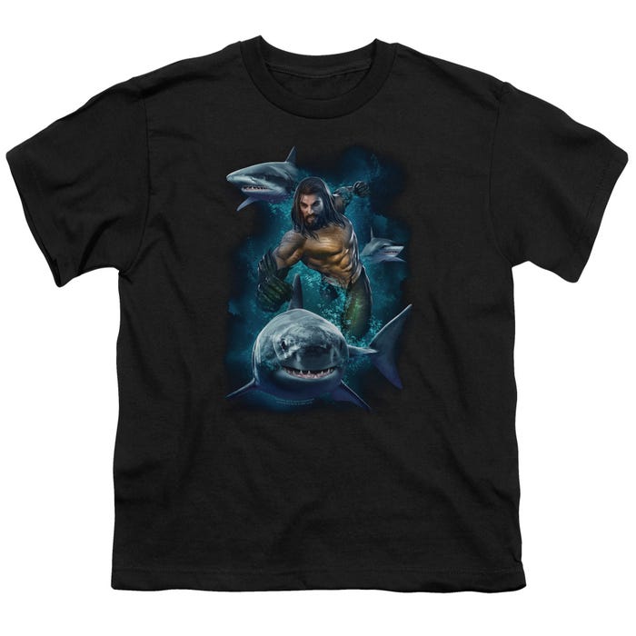 Aquaman Movie Swimming With Sharks Kids T-Shirt