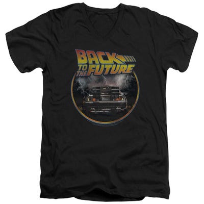 Back to the Future Delorean Time Machine Back View Logo V-Neck T-Shirt