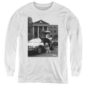 Back to the Future Einstein and Delorean Photo Kids Long Sleeve Shirt