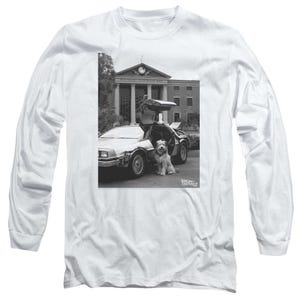 Back to the Future Einstein and Delorean Photo Long Sleeve Shirt