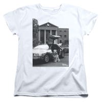 Back to the Future Einstein and Delorean Photo Womens T-Shirt