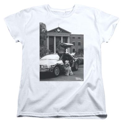 Back to the Future Einstein and Delorean Photo Women's T-Shirt