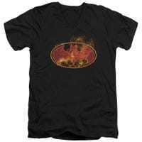 Batman Flames Logo V-Neck T-Shirt