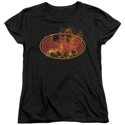 Batman Flames Logo Womens T-Shirt