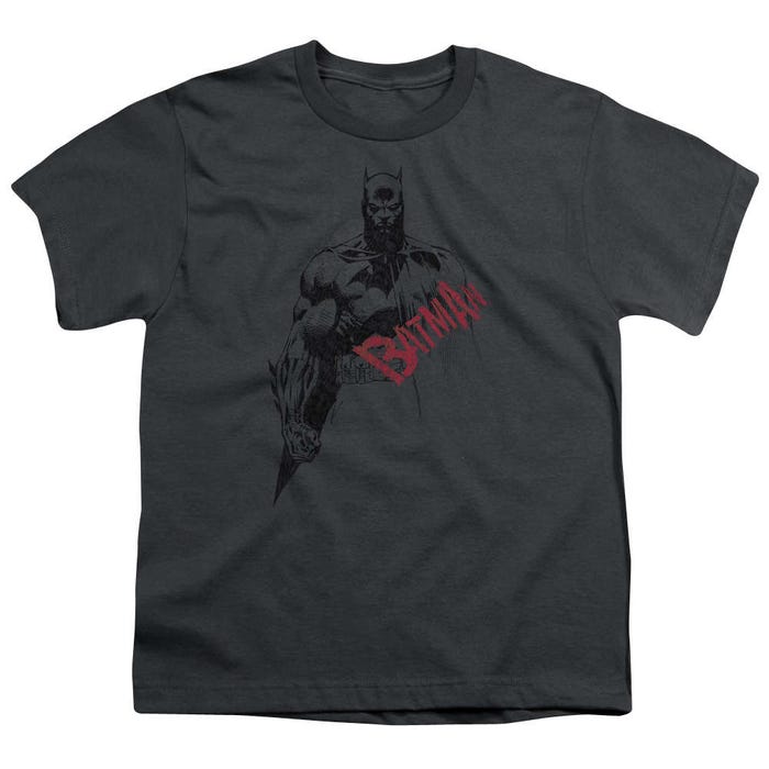 Batman Sketch Bat Red Logo Kids T-Shirt